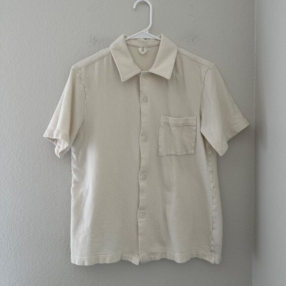Arket Textured Casual Button Down Shirt Short Sleeve Cotton Ivory Sz XL - Picture 1 of 11